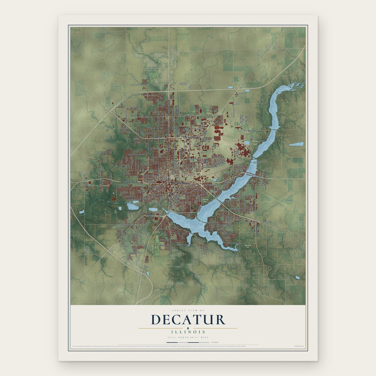 Decatur, Illinois map print, the full design