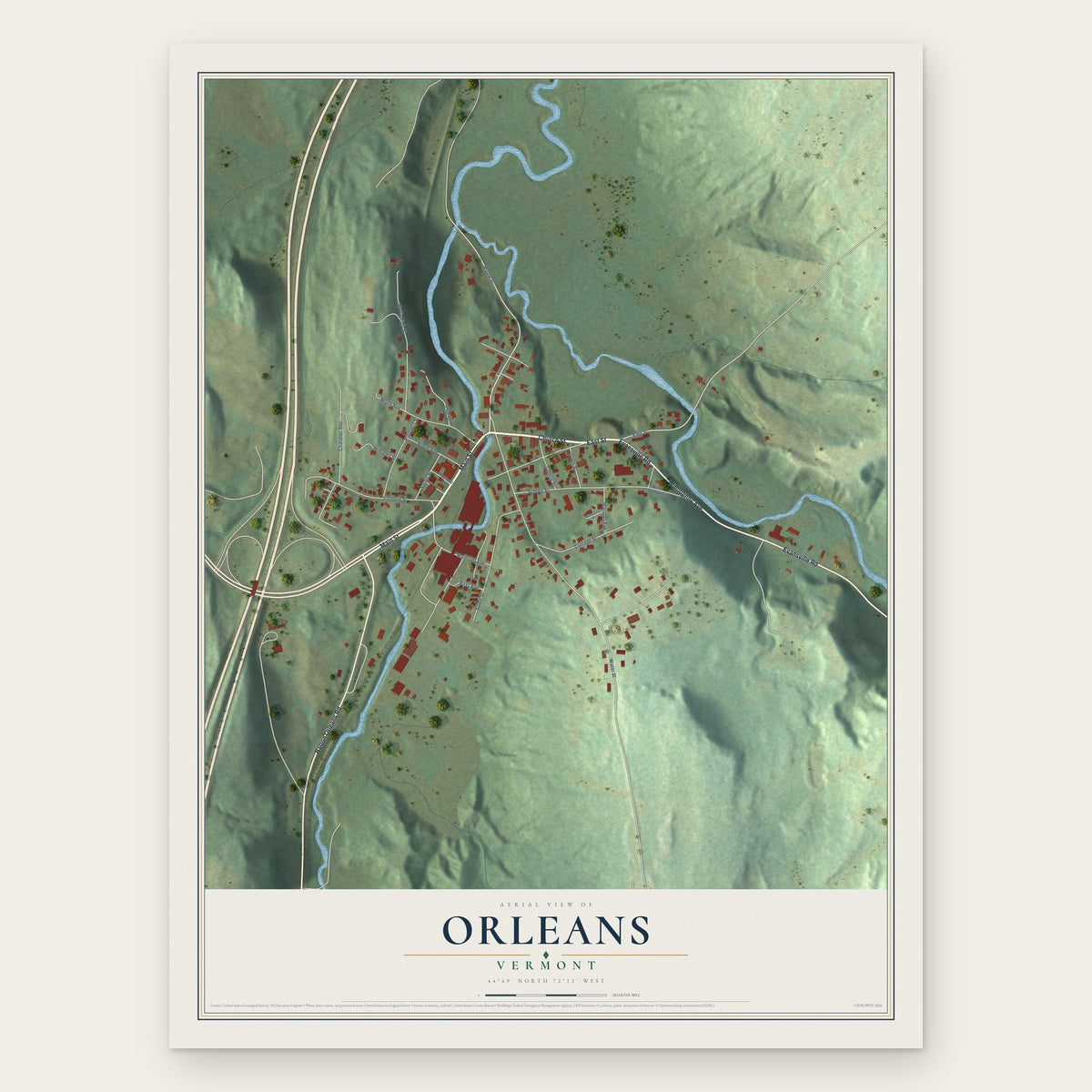 Orleans, Vermont map print, the full design