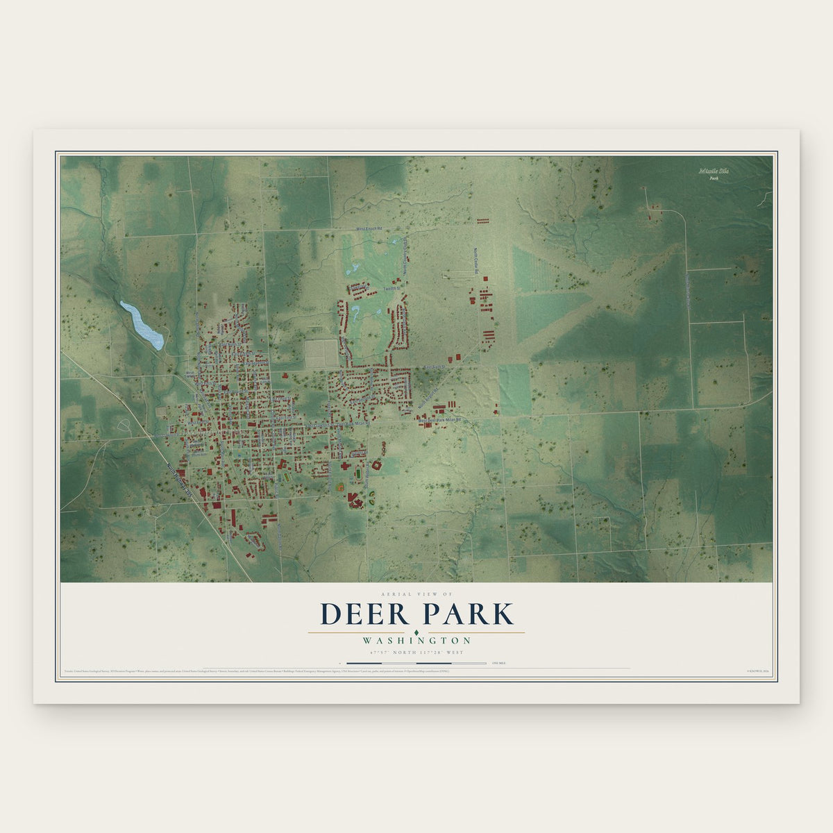 Deer Park, Washington map print, the full design
