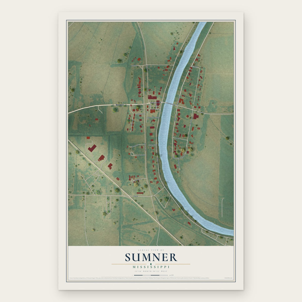 Sumner, Mississippi map print, the full design