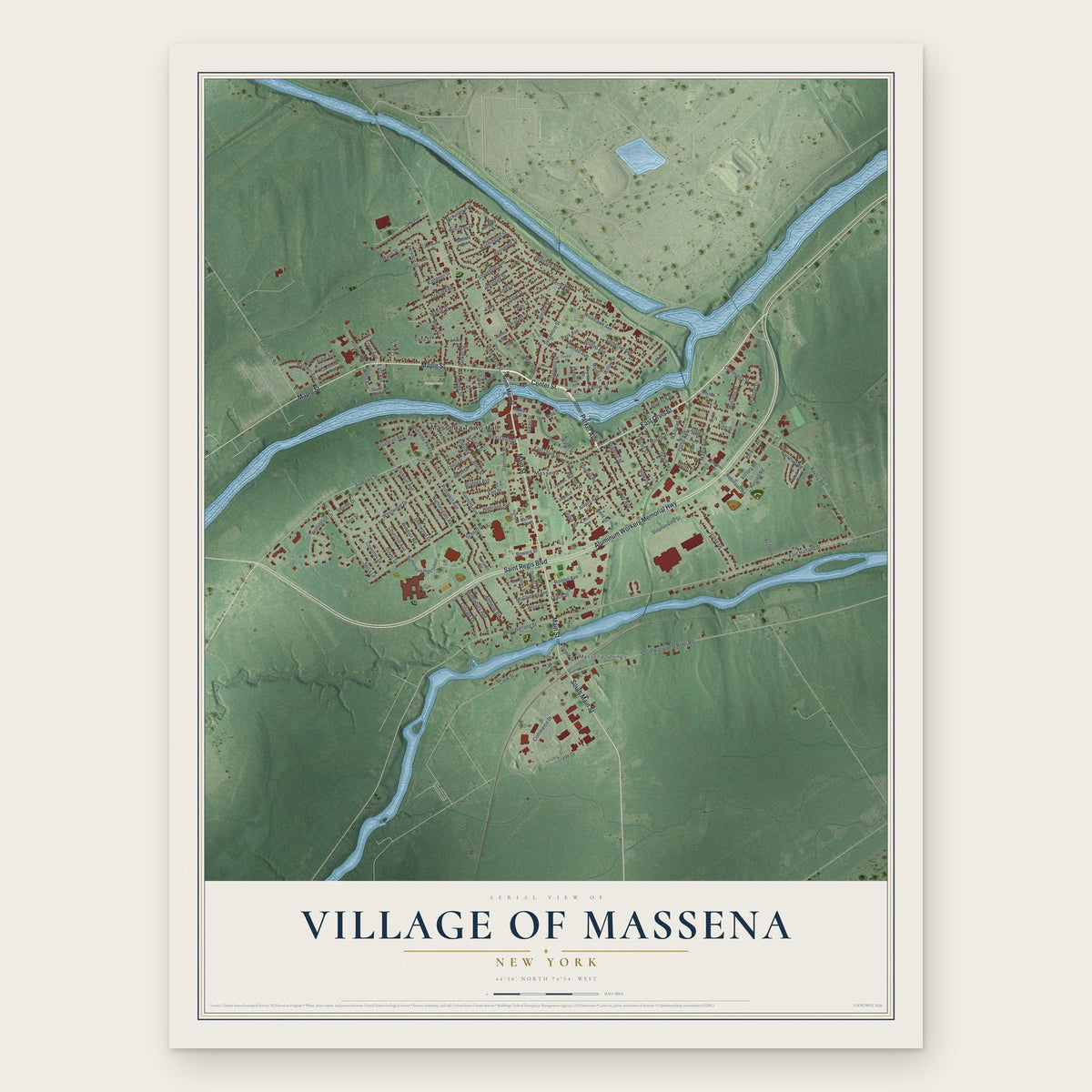 Village of Massena, New York map print, the full design