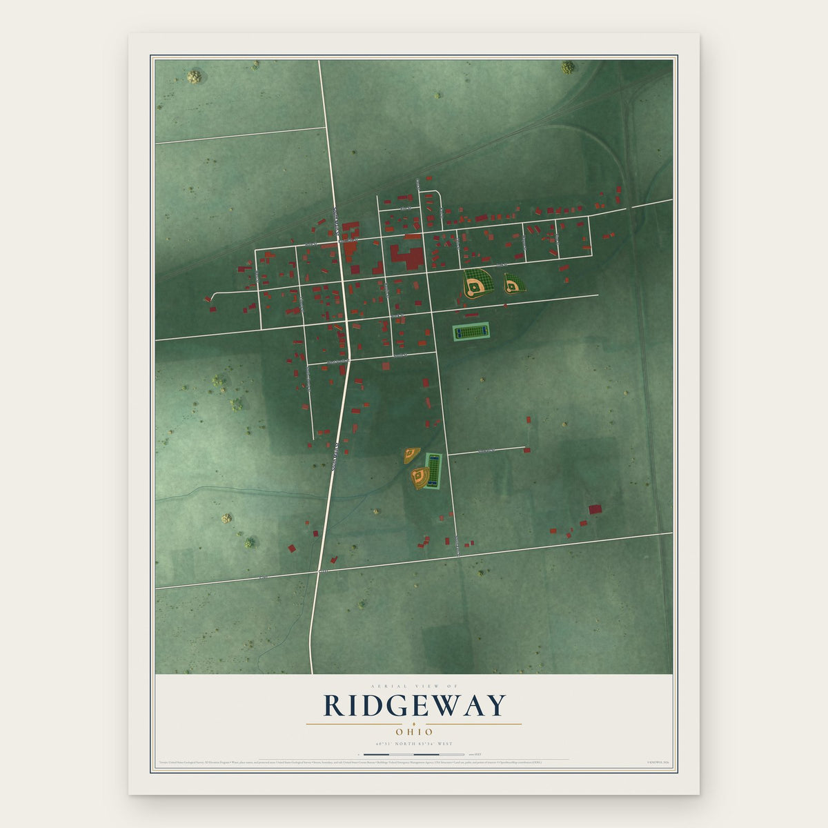 Ridgeway, Ohio map print, the full design