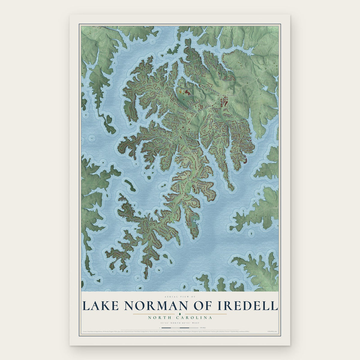Lake Norman of Iredell, North Carolina map print, the full design