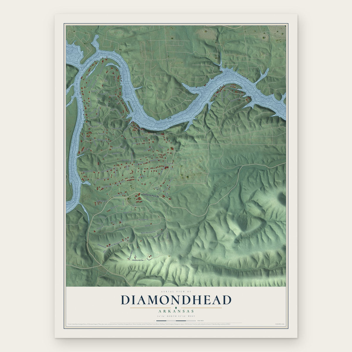 Diamondhead, Arkansas map print, the full design