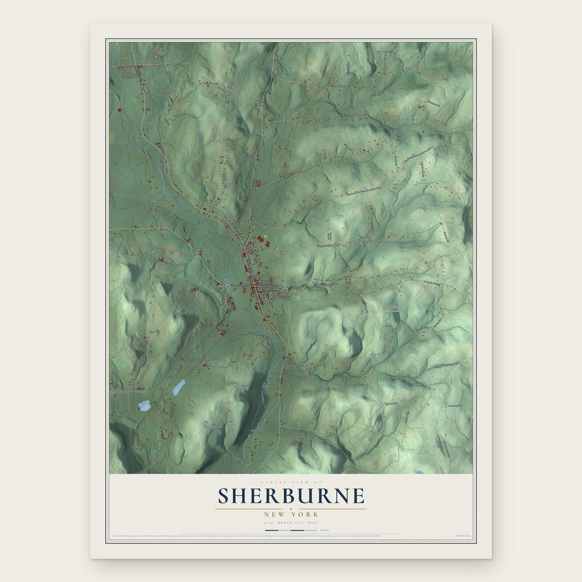 Sherburne, New York map print, the full design