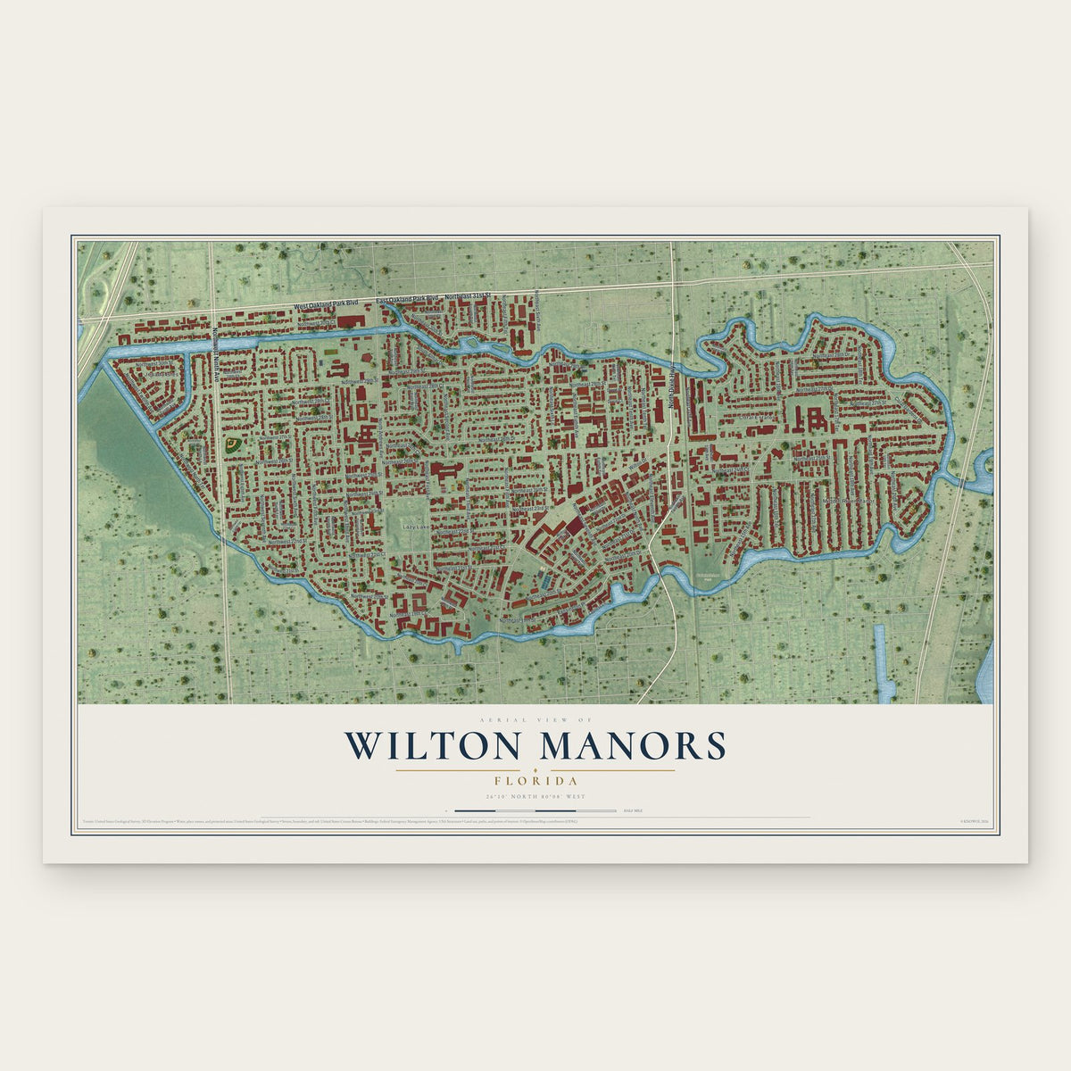 Wilton Manors, Florida map print, the full design