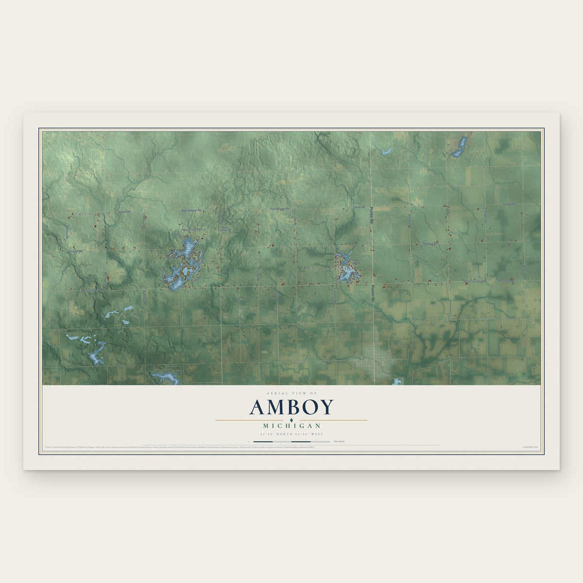 Amboy, Michigan map print, the full design
