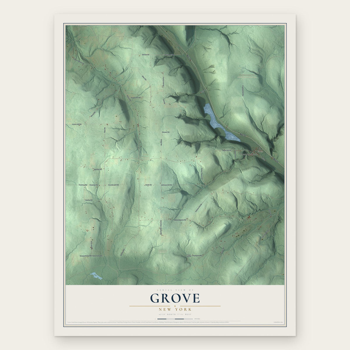 Grove, New York map print, the full design