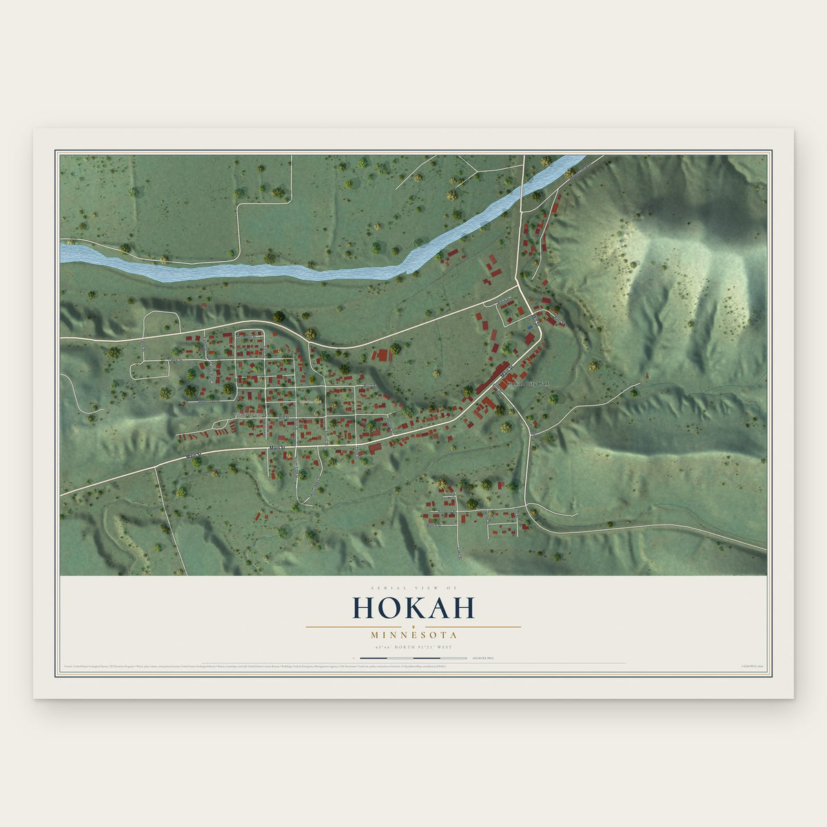 Hokah, Minnesota map print, the full design