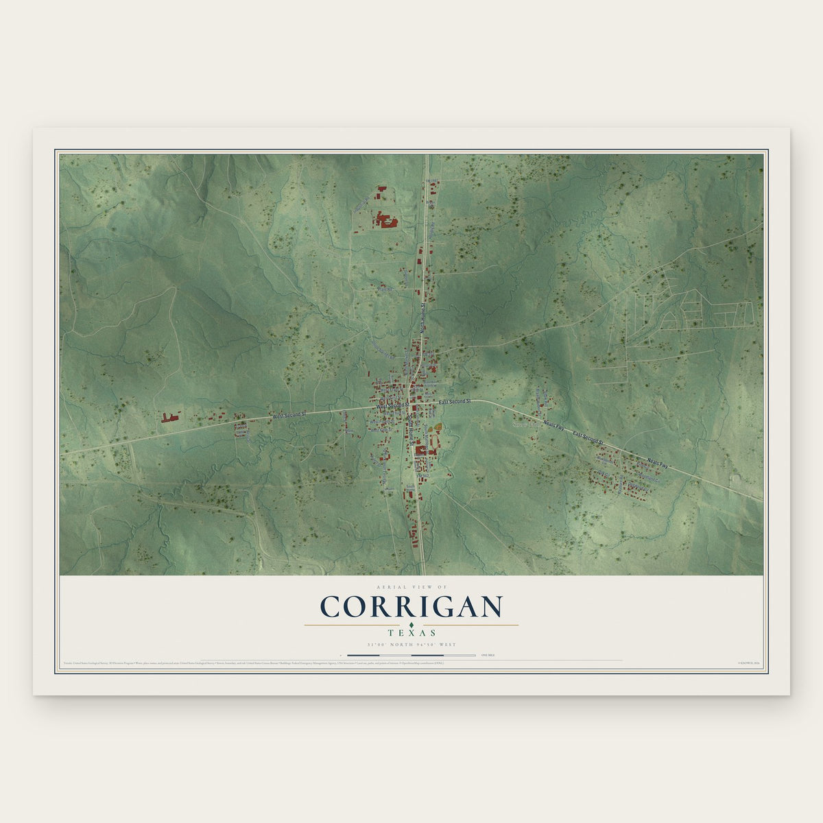 Corrigan, Texas map print, the full design