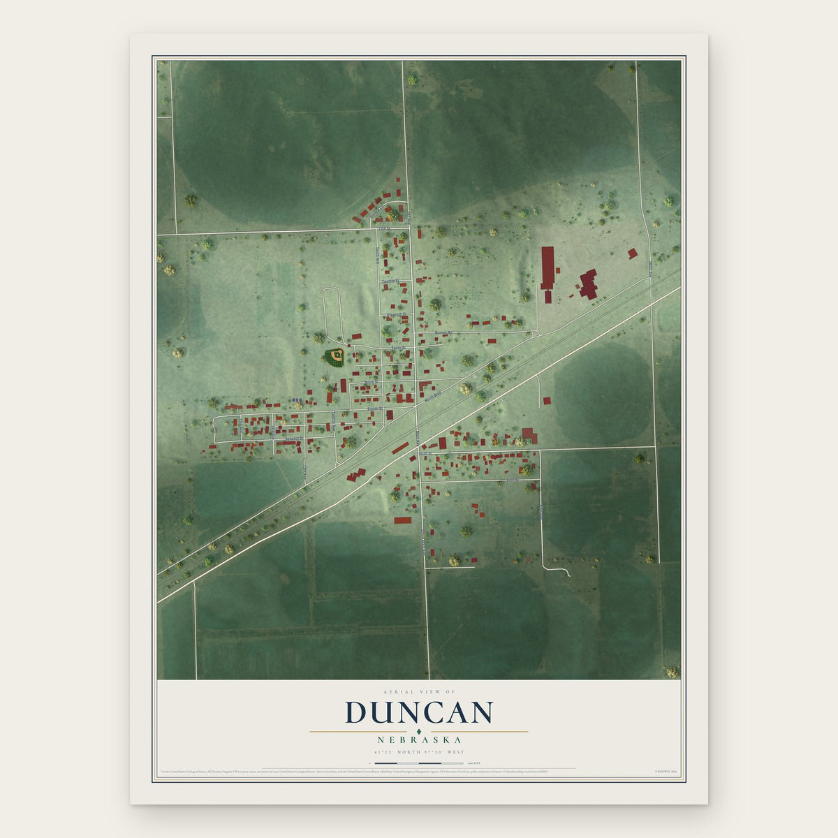 Duncan, Nebraska map print, the full design