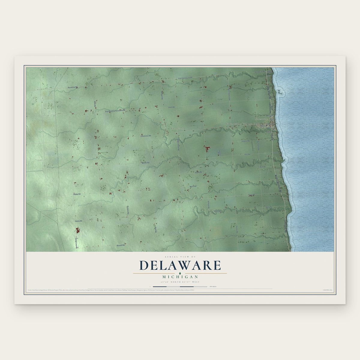 Delaware, Michigan map print, the full design