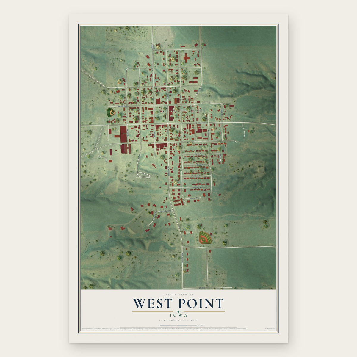 West Point, Iowa map print, the full design