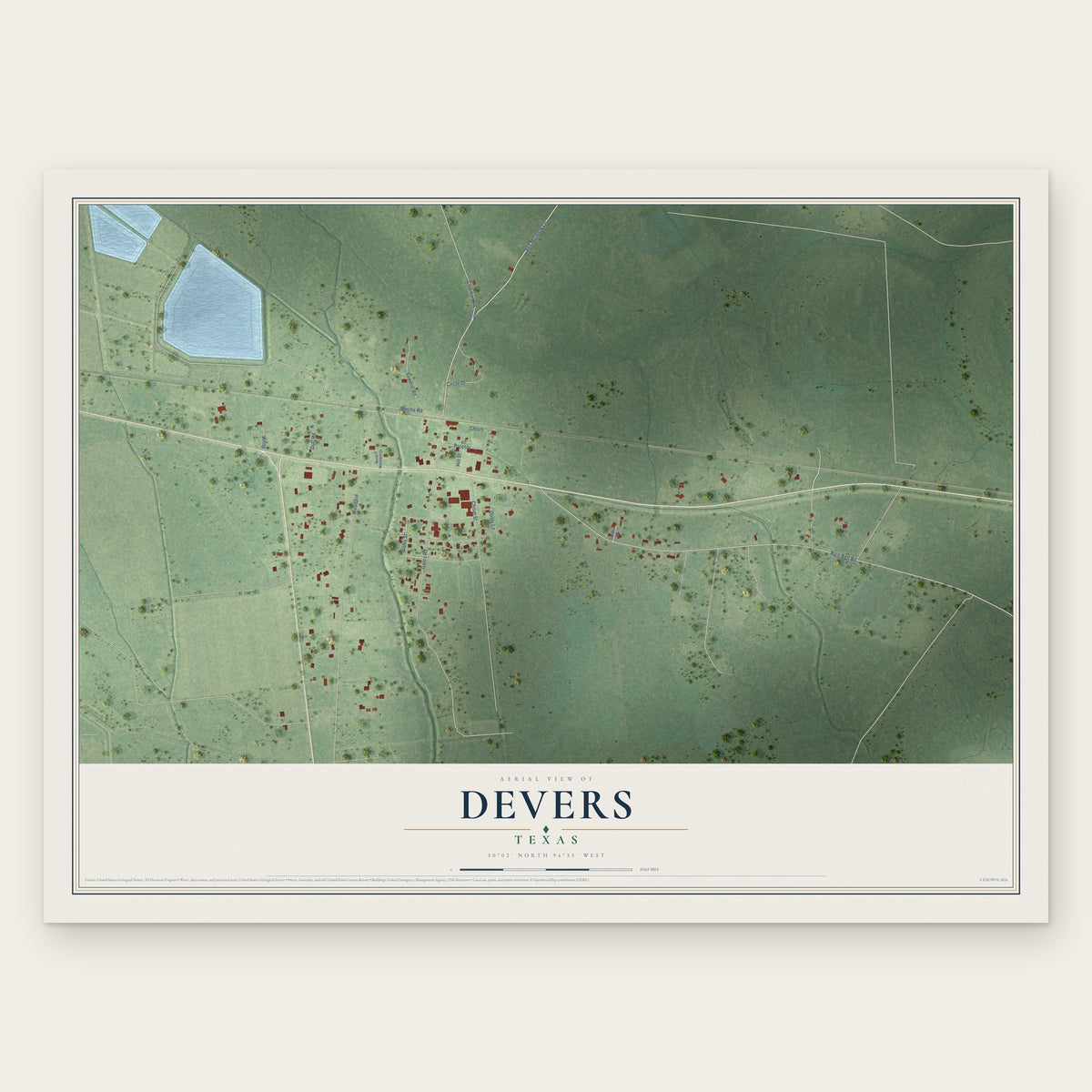 Devers, Texas map print, the full design