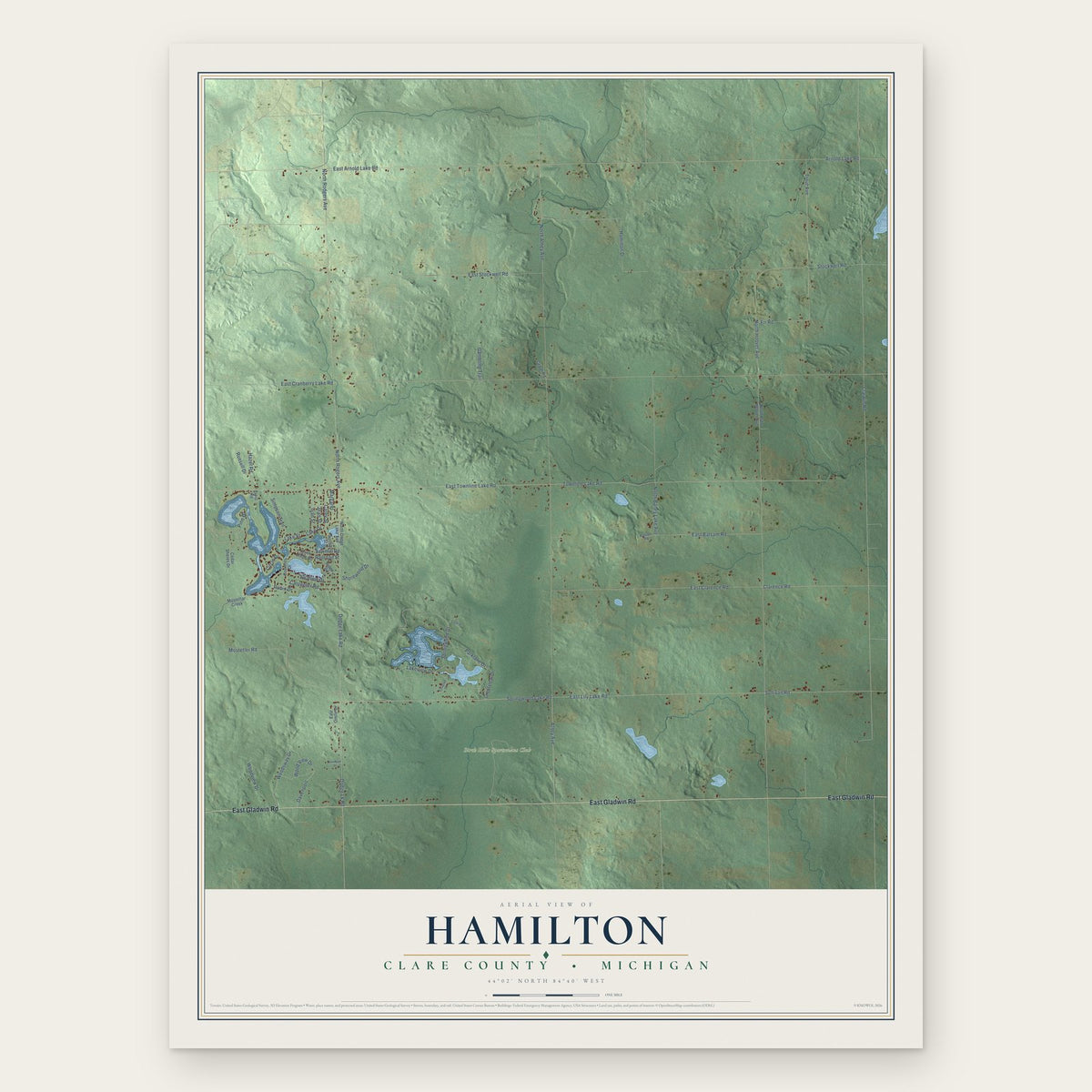 Hamilton, Clare County, Michigan map print, the full design
