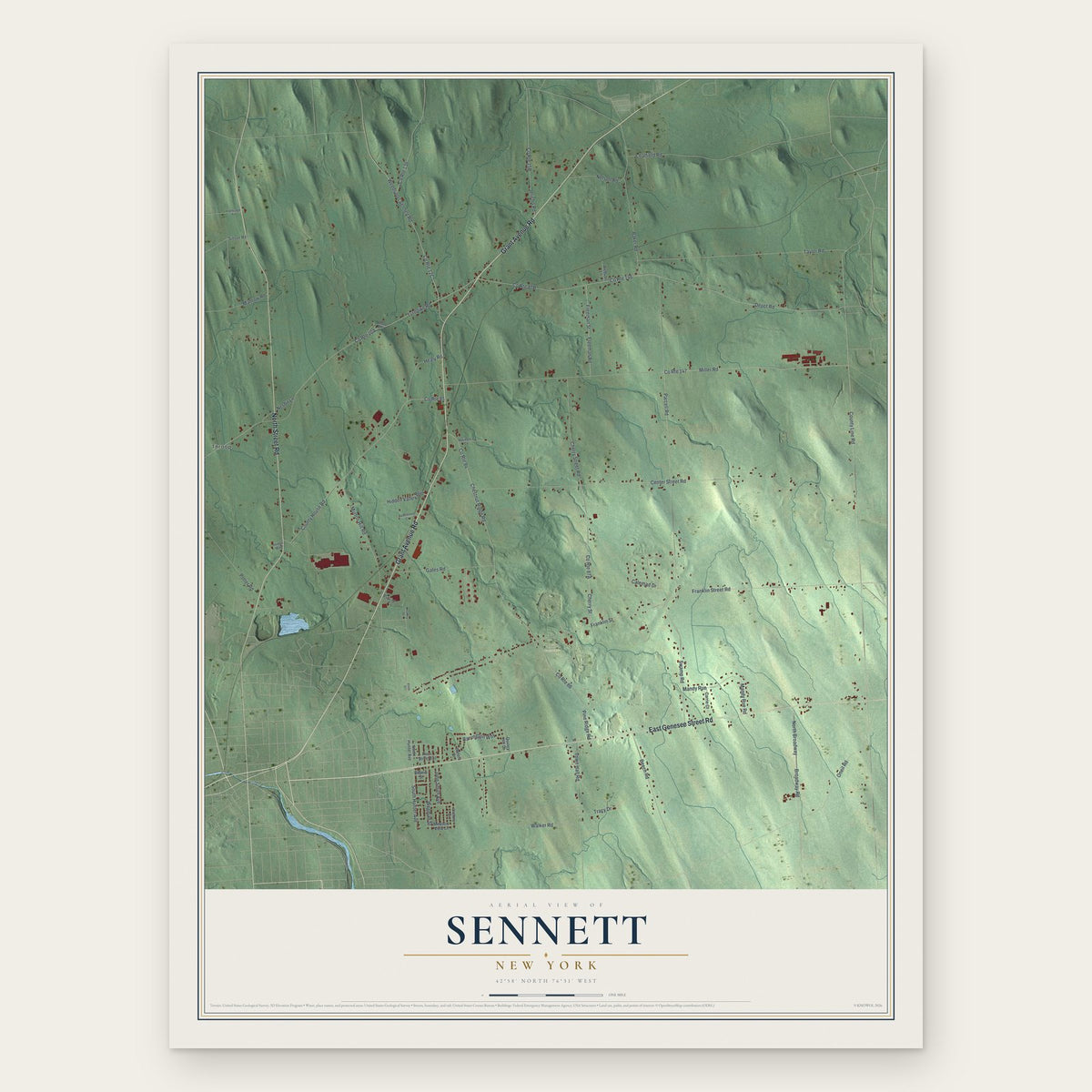 Sennett, New York map print, the full design