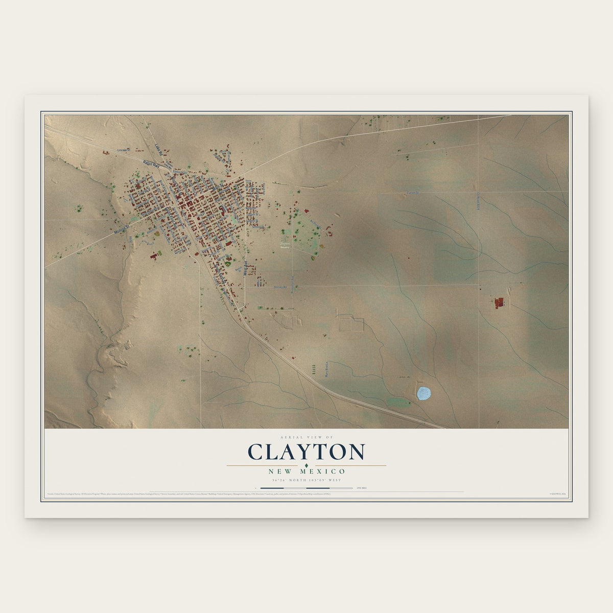Clayton, New Mexico map print, the full design