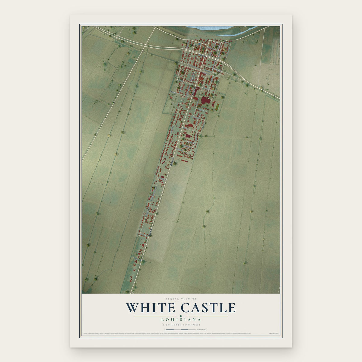 White Castle, Louisiana map print, the full design