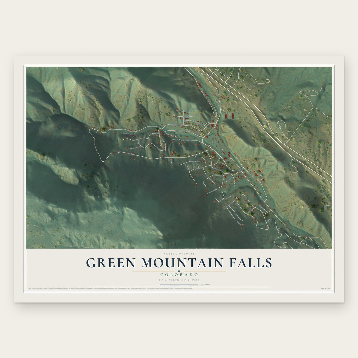 Green Mountain Falls, Colorado map print, the full design