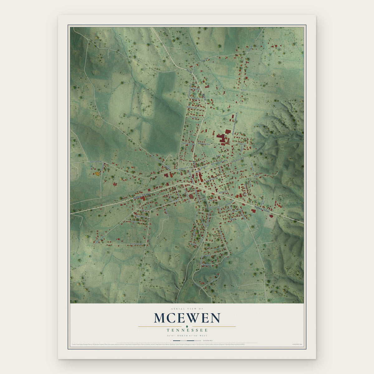 McEwen, Tennessee map print, the full design