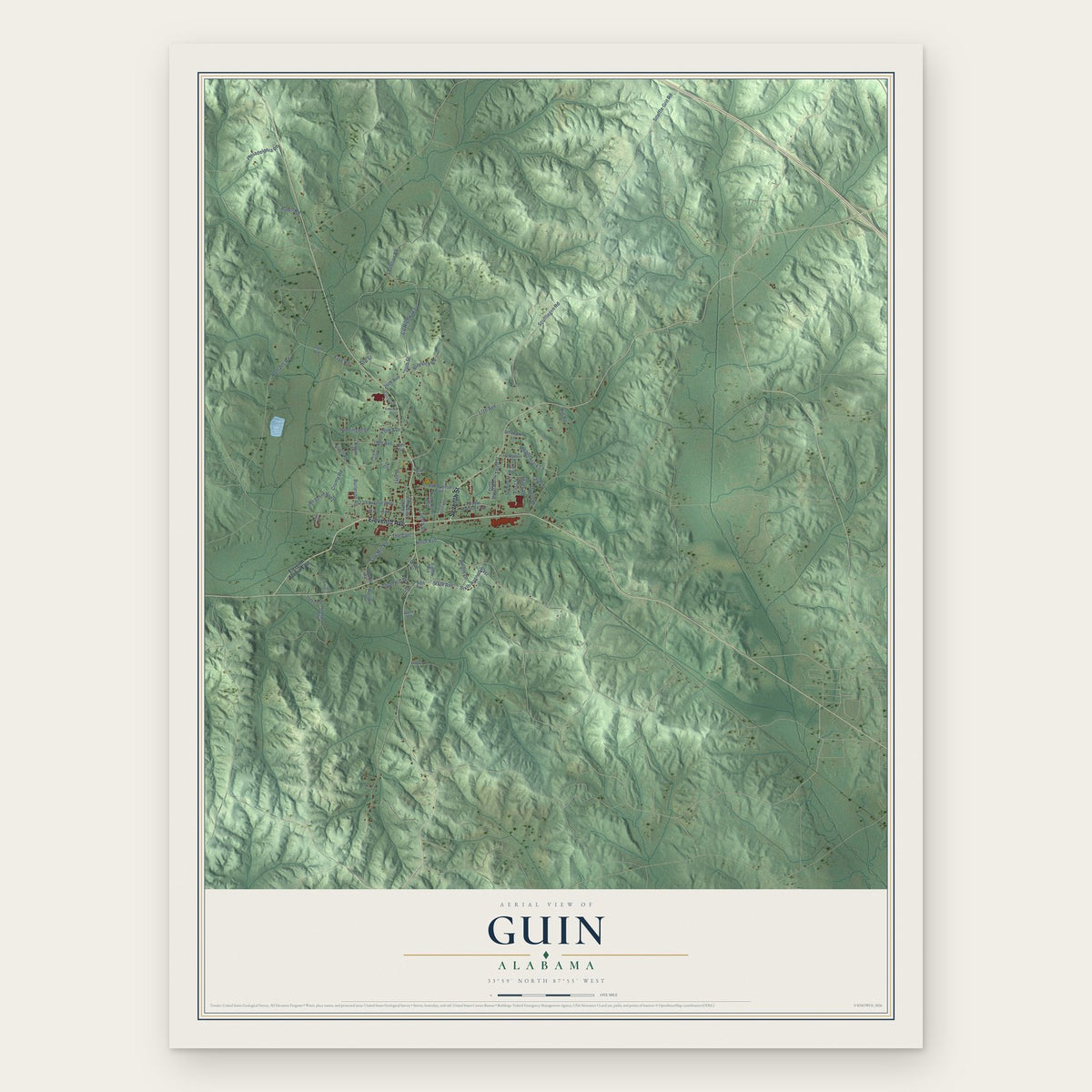Guin, Alabama map print, the full design