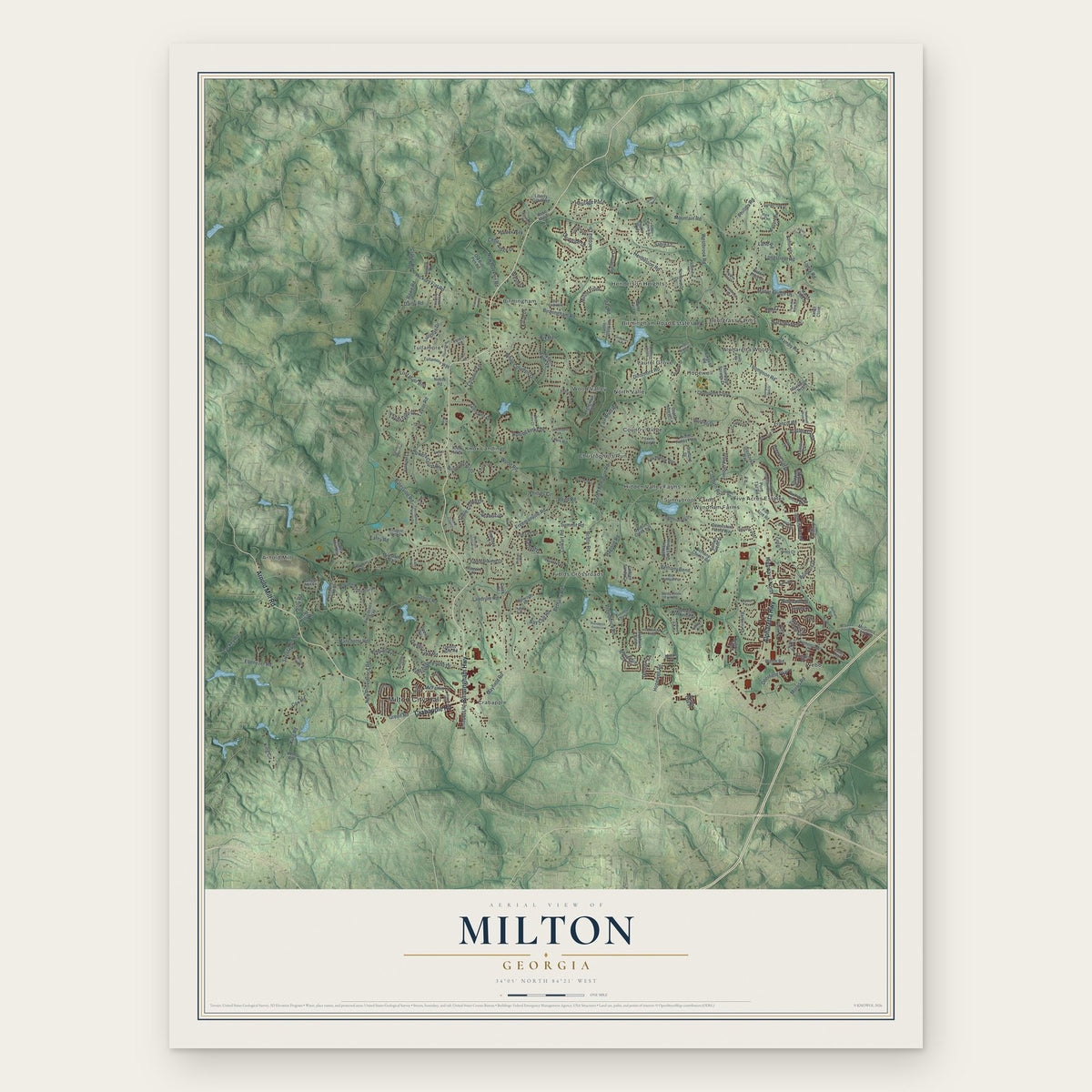 Milton, Georgia map print, the full design