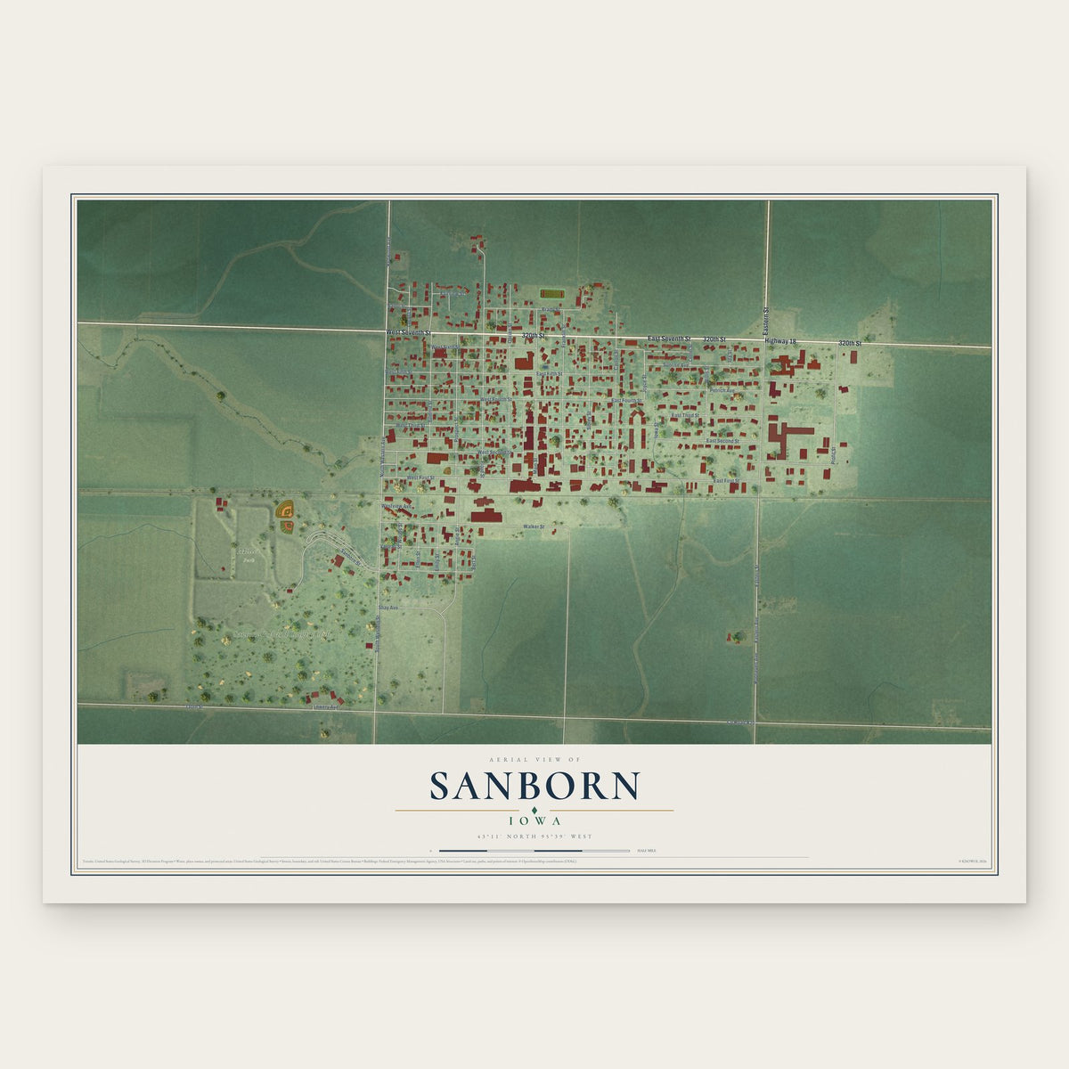 Sanborn, Iowa map print, the full design