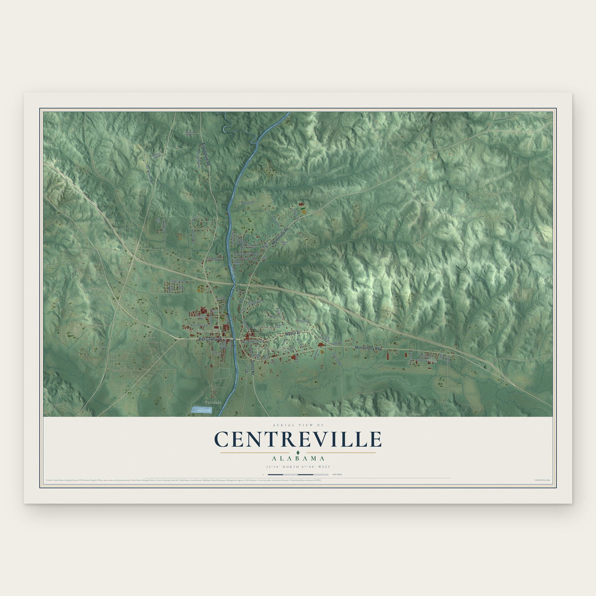 Centreville, Alabama map print, the full design