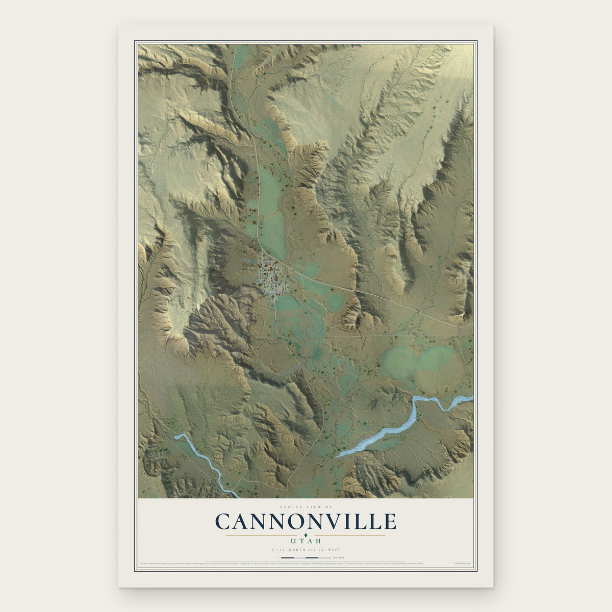 Cannonville, Utah map print, the full design