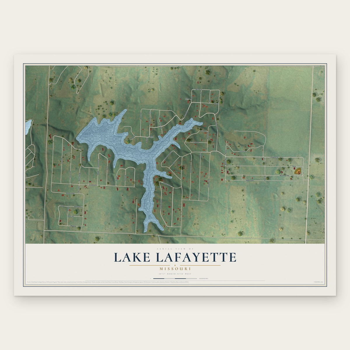 Lake Lafayette, Missouri map print, the full design