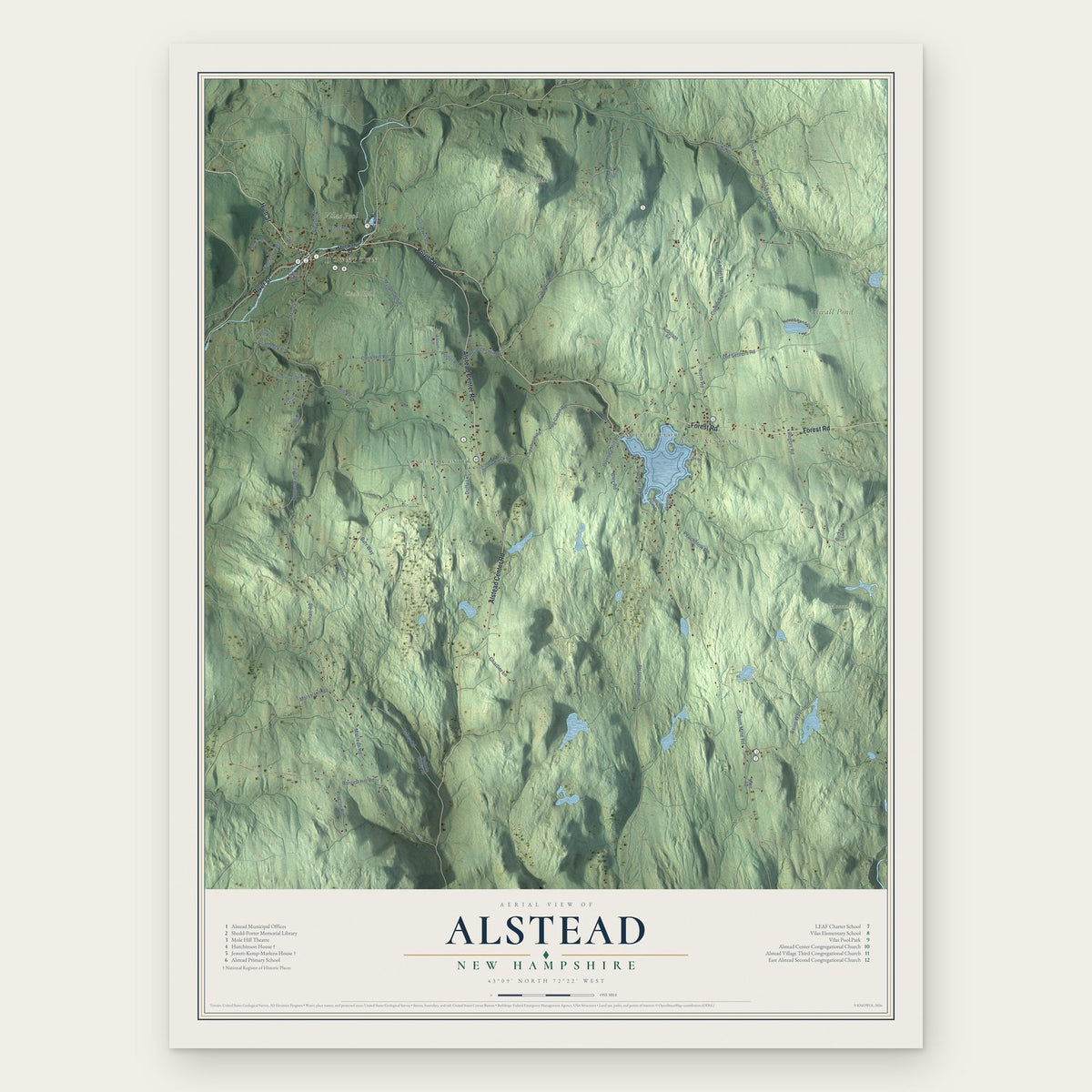 Alstead, New Hampshire map print, the full design