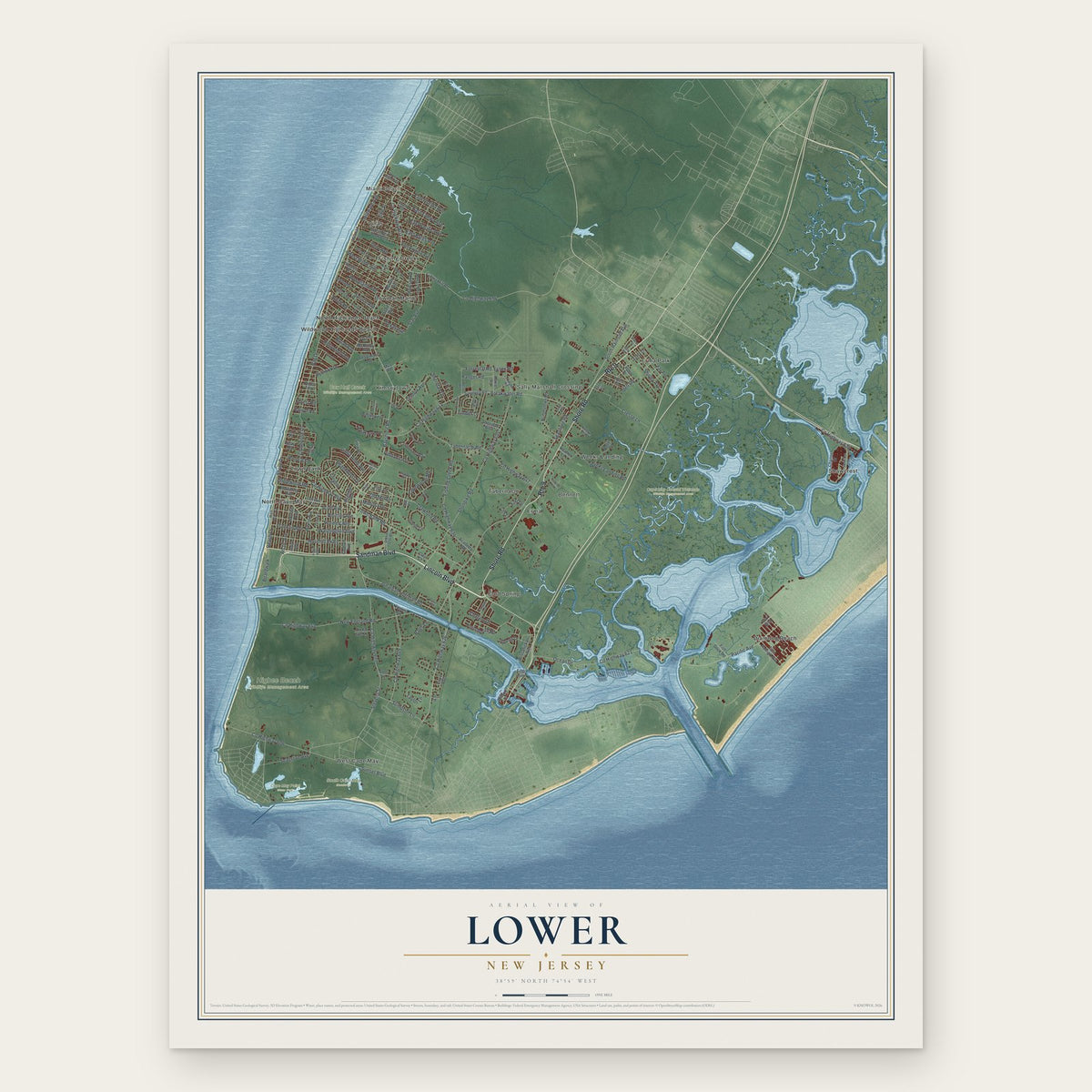 Lower, New Jersey map print, the full design