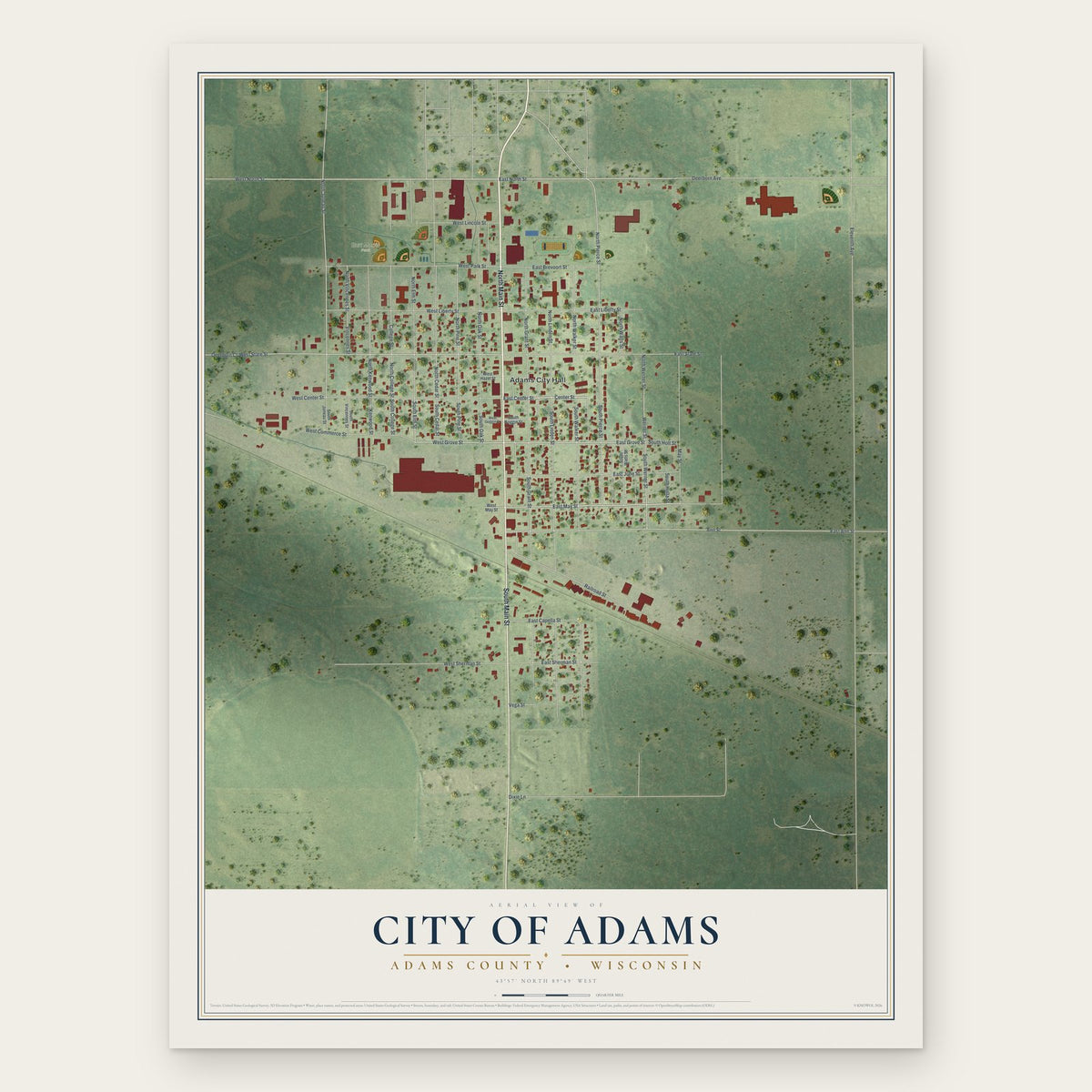 Adams, Wisconsin map print, the full design