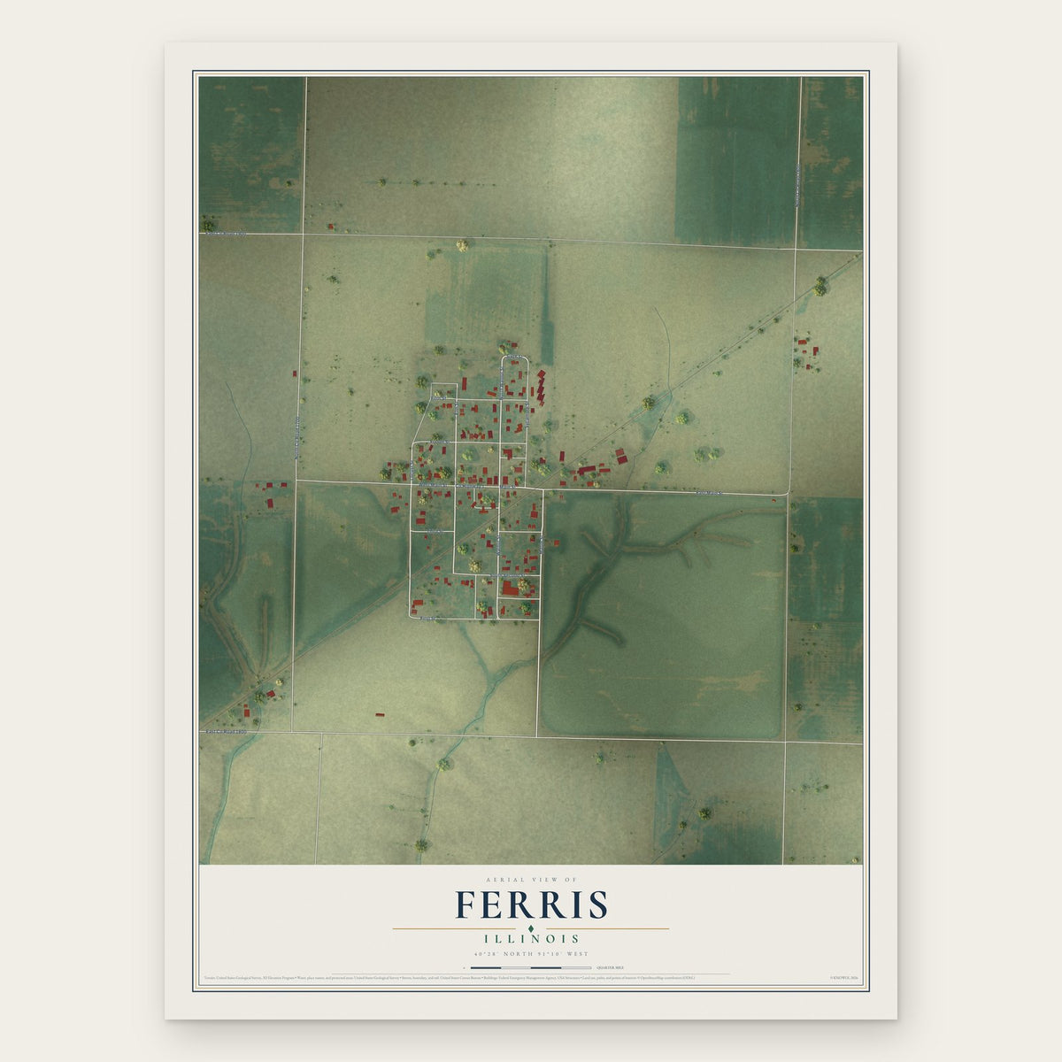 Ferris, Illinois map print, the full design