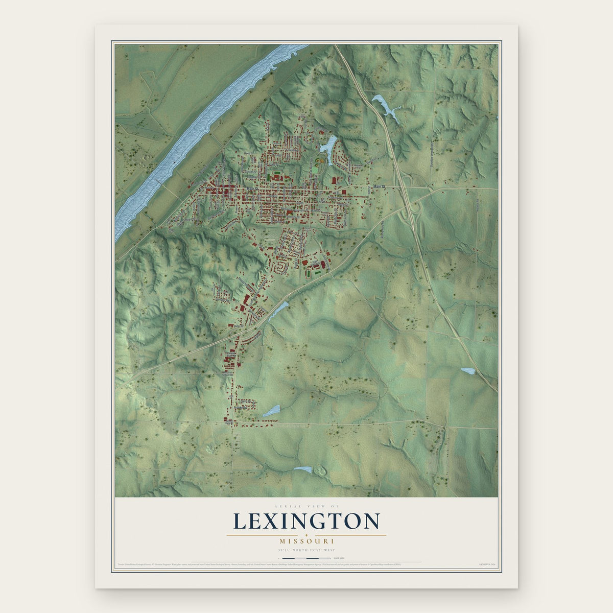 Lexington, Missouri map print, the full design