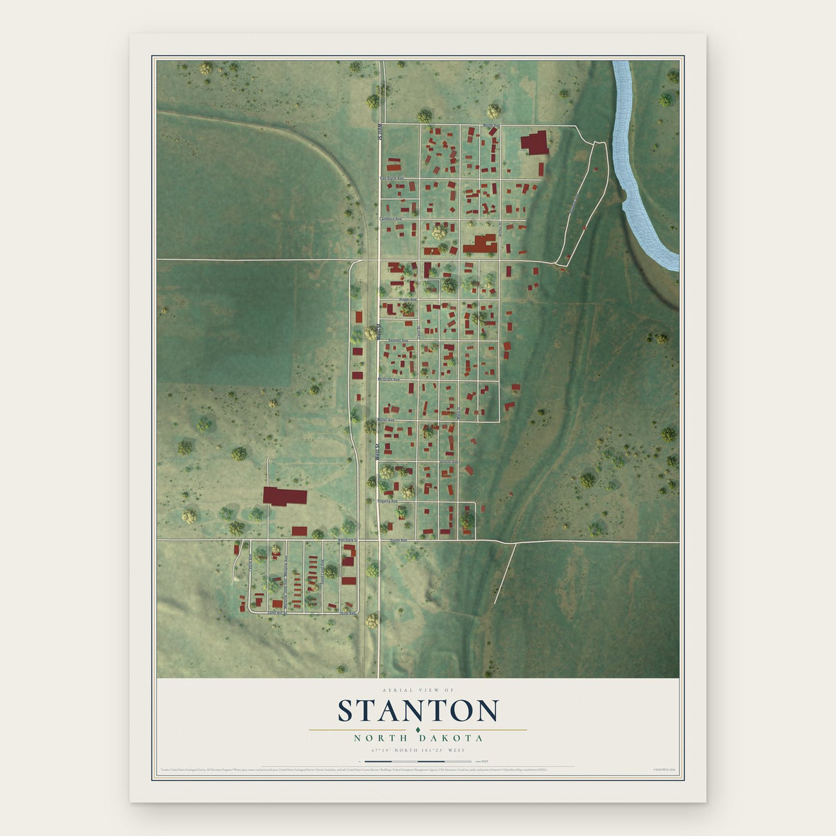 Stanton, North Dakota map print, the full design