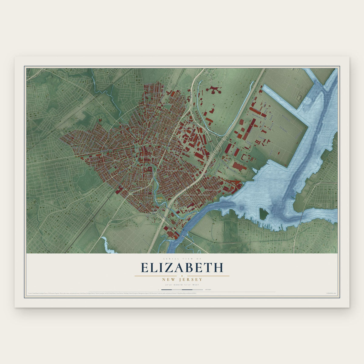 Elizabeth, New Jersey map print, the full design