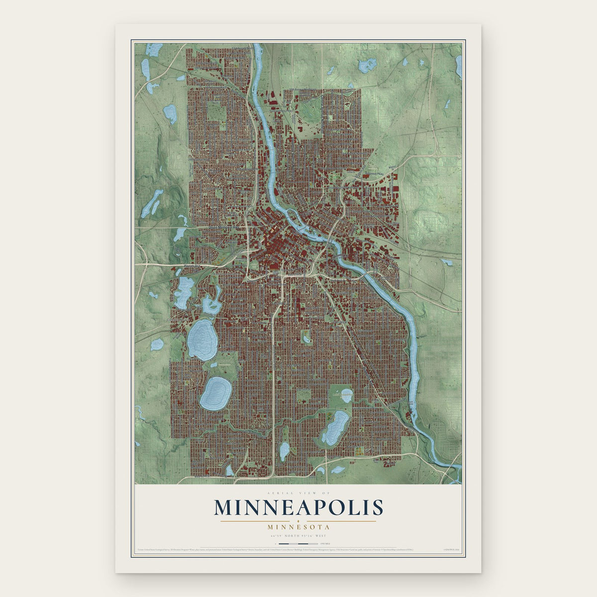 Minneapolis, Minnesota map print, the full design