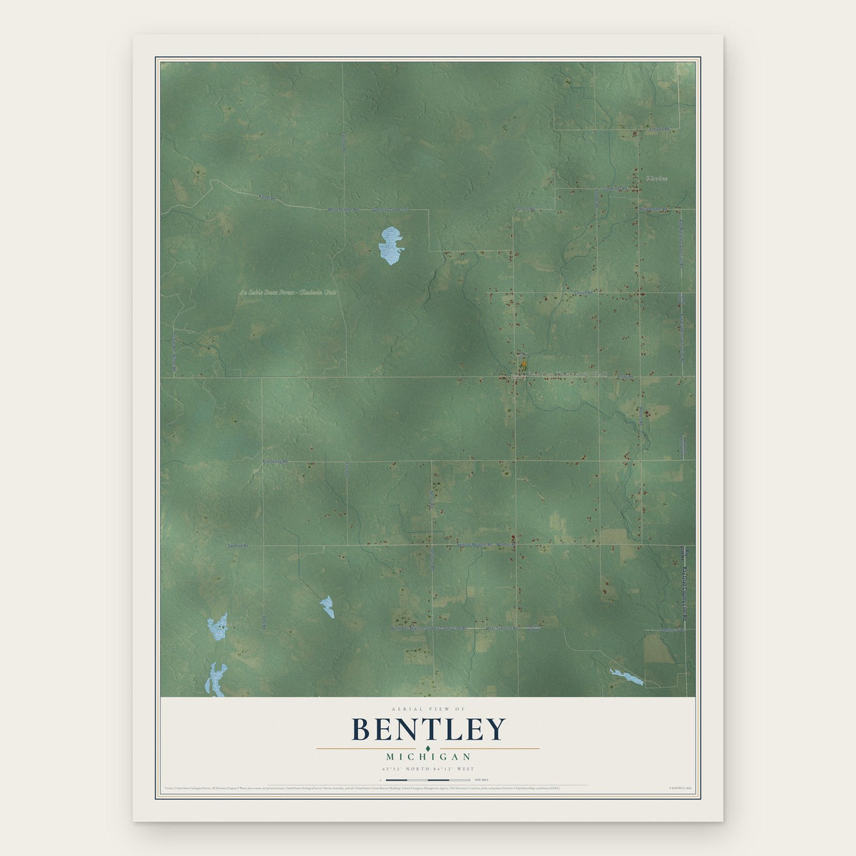 Bentley, Michigan map print, the full design