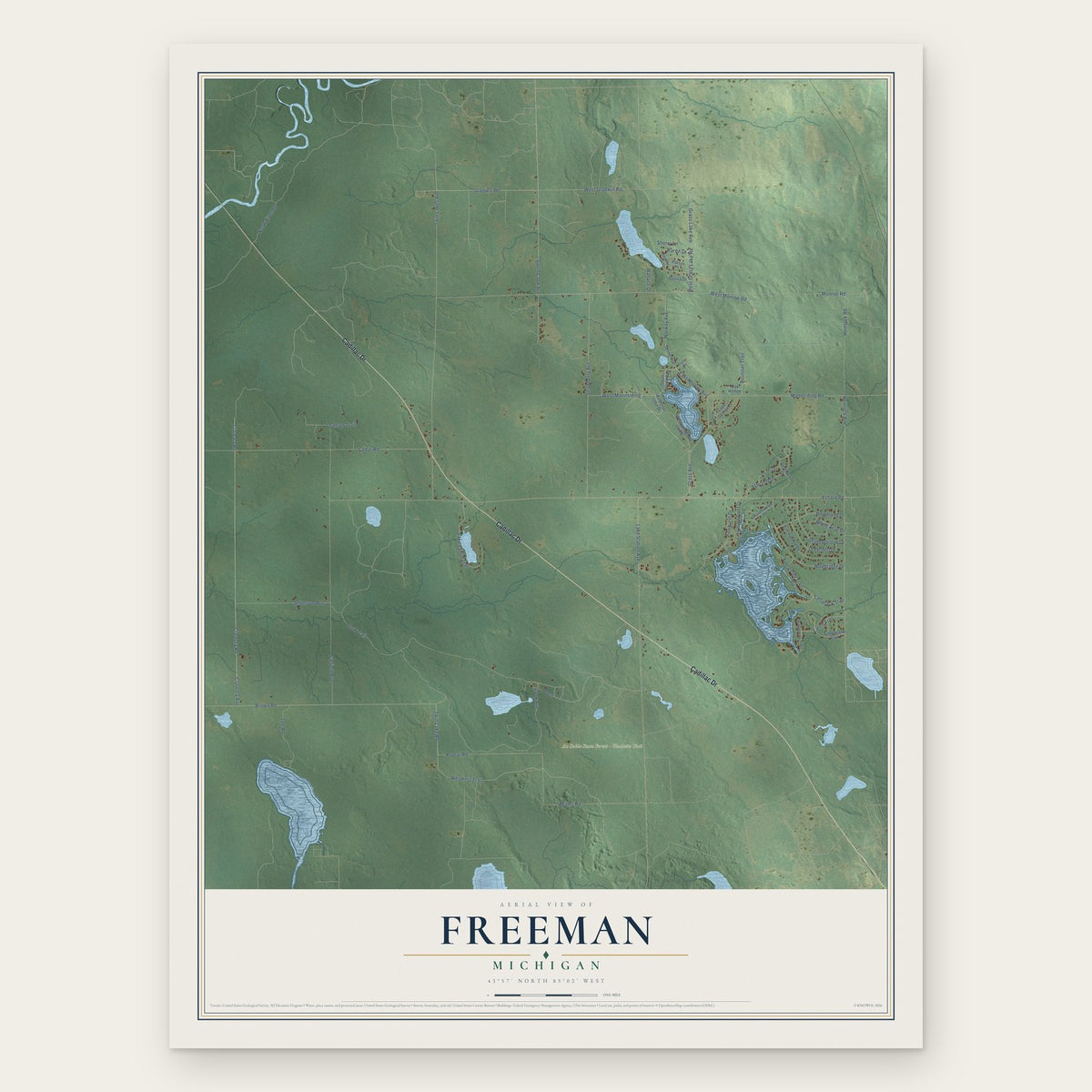 Freeman, Michigan map print, the full design