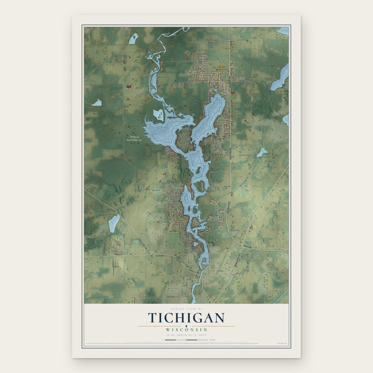 Tichigan, Wisconsin map print, the full design