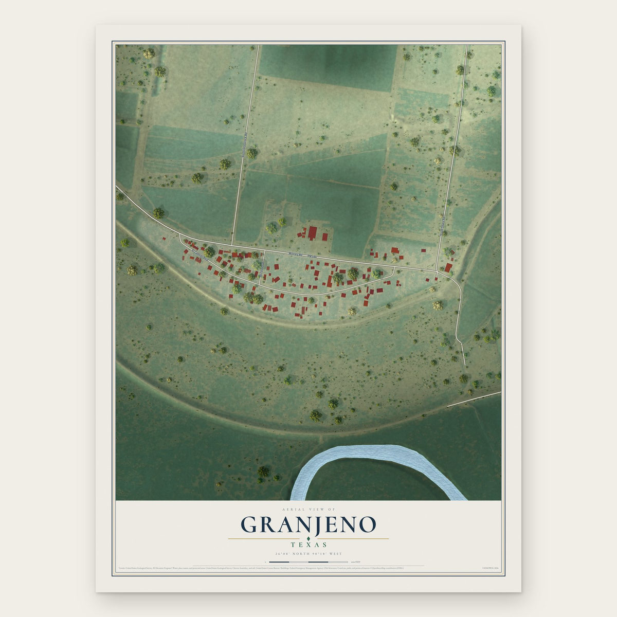 Granjeno, Texas map print, the full design