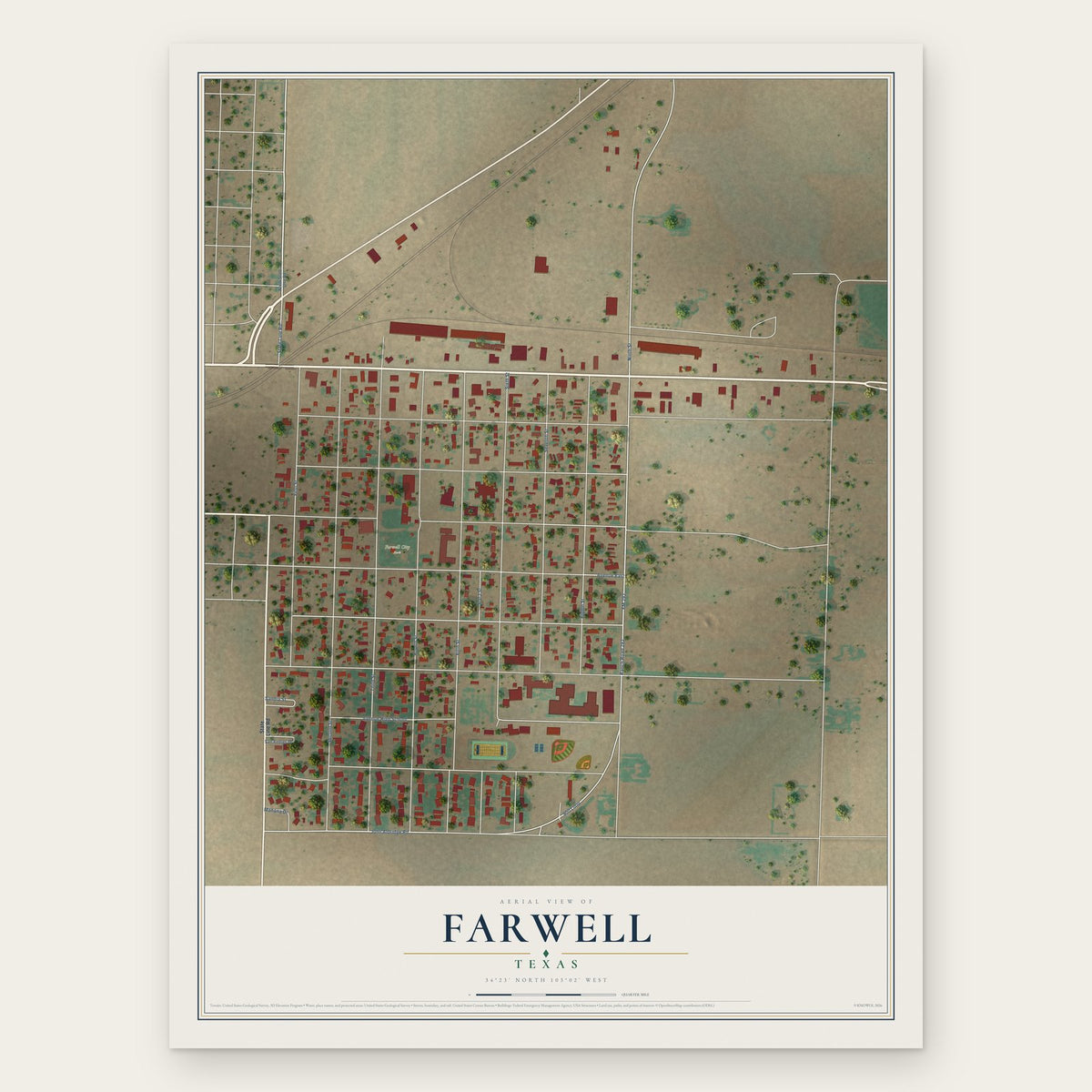 Farwell, Texas map print, the full design