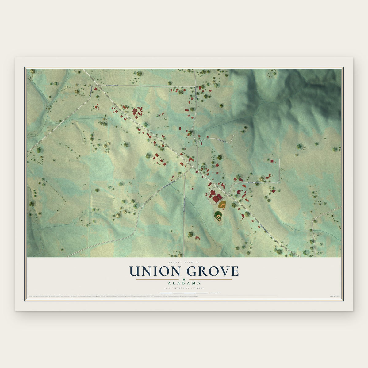 Union Grove, Alabama map print, the full design