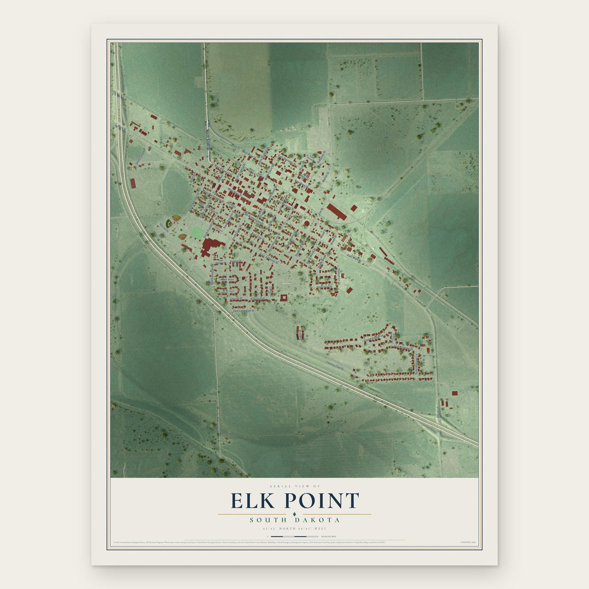 Elk Point, South Dakota map print, the full design