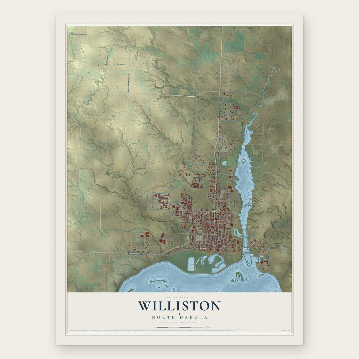 Williston, North Dakota map print, the full design