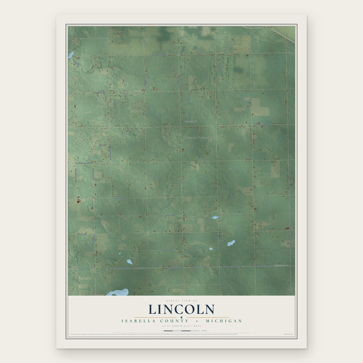 Lincoln, Isabella County, Michigan map print, the full design