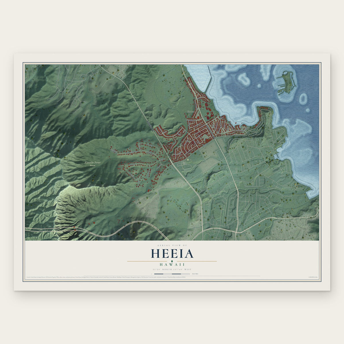 Heeia, Hawaii map print, the full design