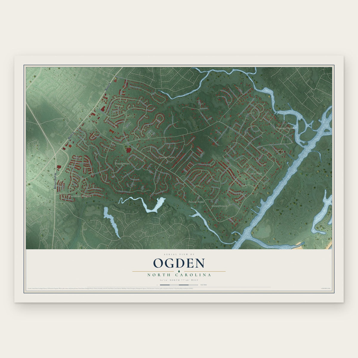 Ogden, North Carolina map print, the full design