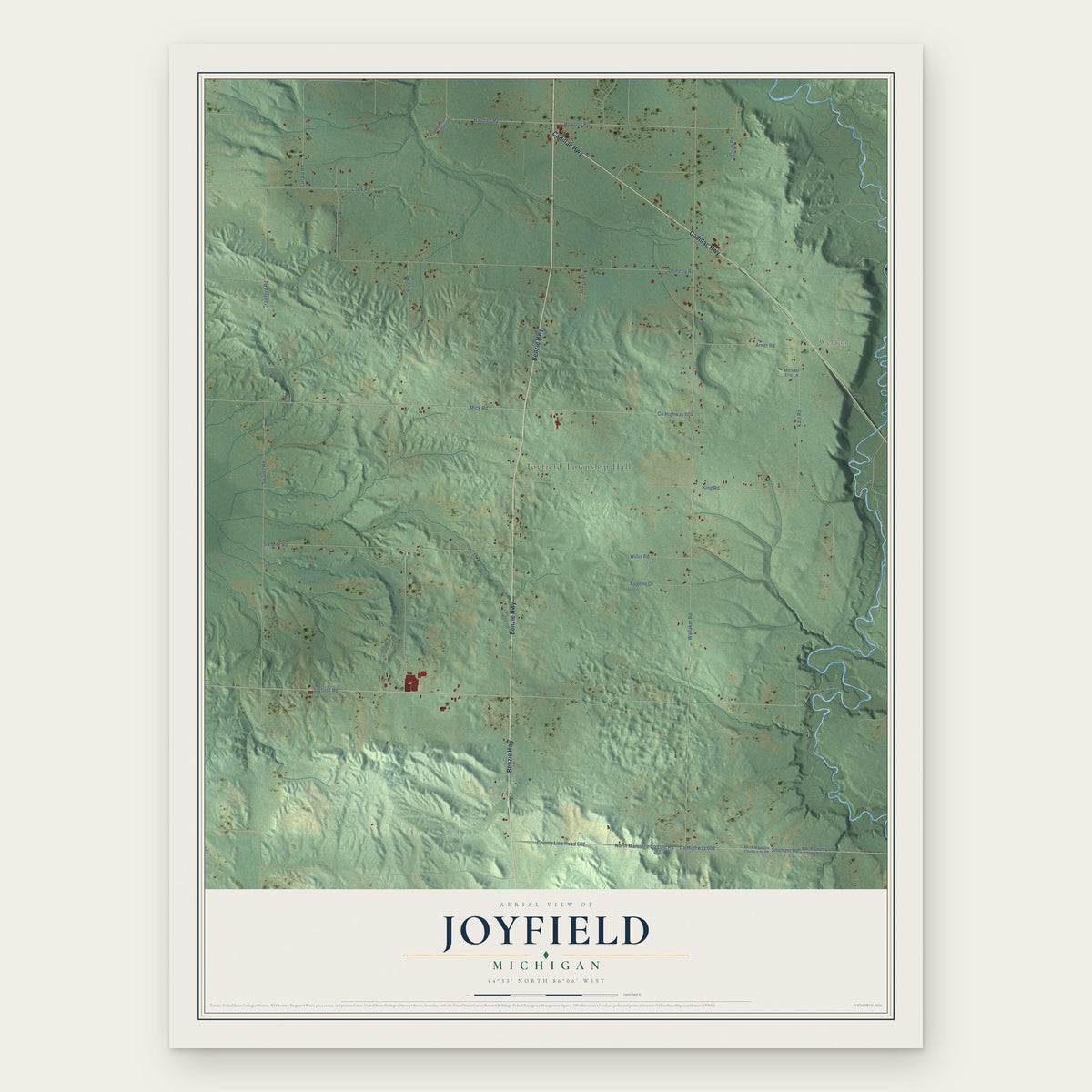 Joyfield, Michigan map print, the full design